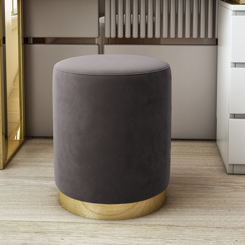 Dark Gray and Gold Round Ottoman