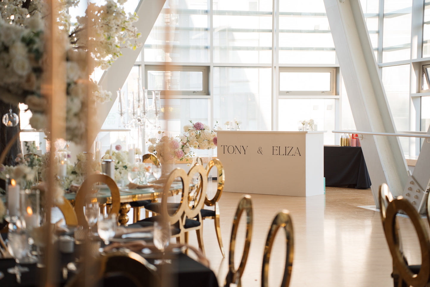 White foldable bar/table for versatile event furniture.