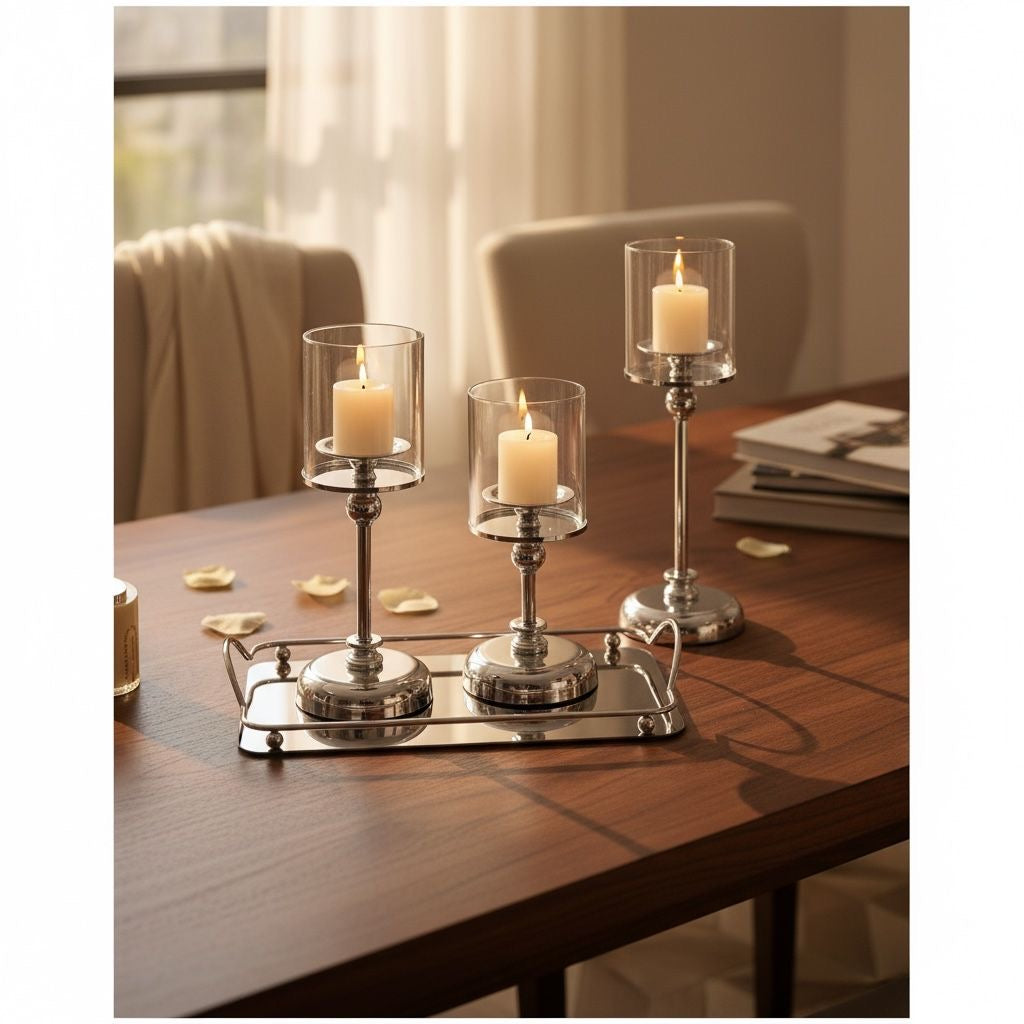 Set of 3 Silver Candle Holders
