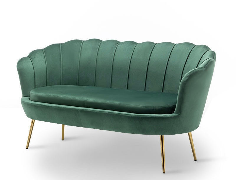 Emerald Green Shell Velvet Love Seat