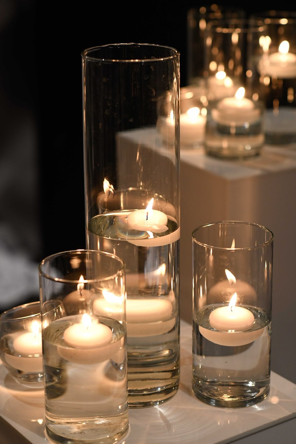 Trio Set of Cylinder Vases with Floating Candles | Elegant Event Decor