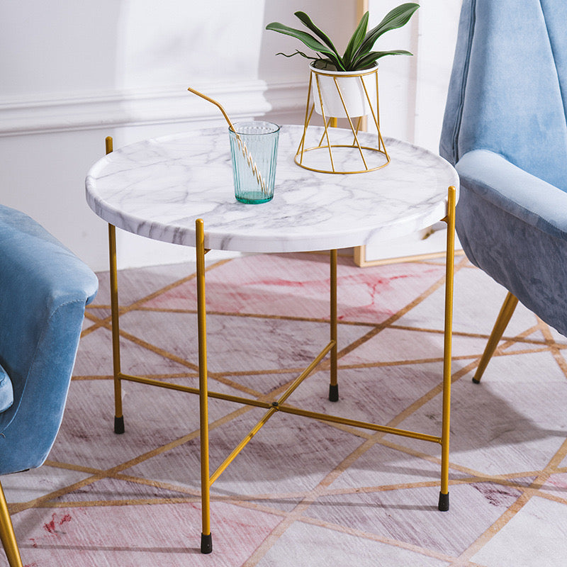 Round Marble White and Gold Table