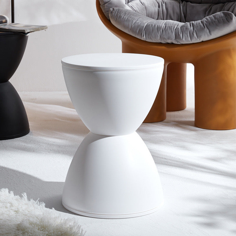 White Nordic side table or stool used as modern event furniture.