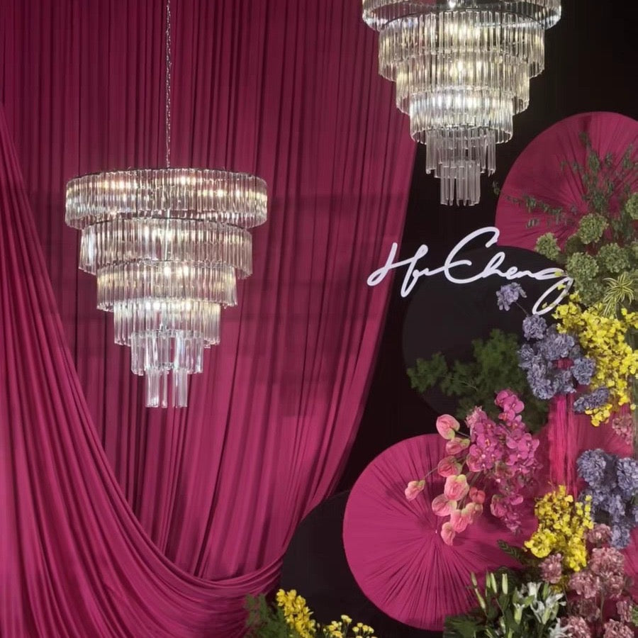 Medium Alexa Chandelier with Chrome and Acrylic Design at an Event