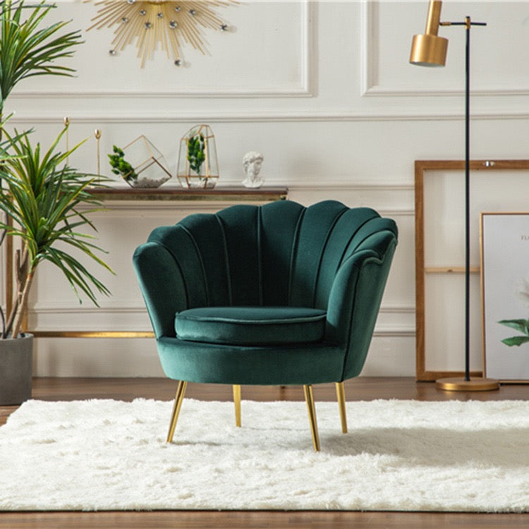 Emerald Green Shell Velvet Lounge Chair