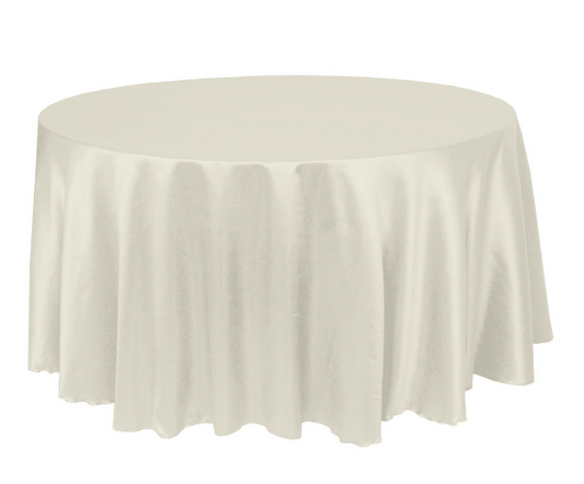 132'' Round Ivory Satin Tablecloth