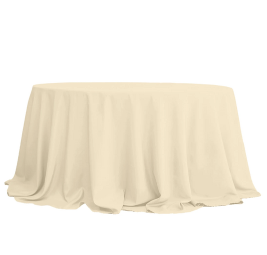 132'' Round Beige Polyester Tablecloth