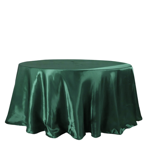 132'' Round Emerald Green Satin Tablecloth