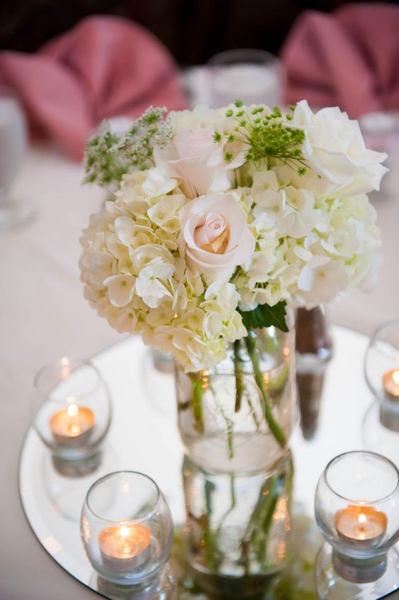12'' Round Mirror Centerpiece with Candles and Flowers
