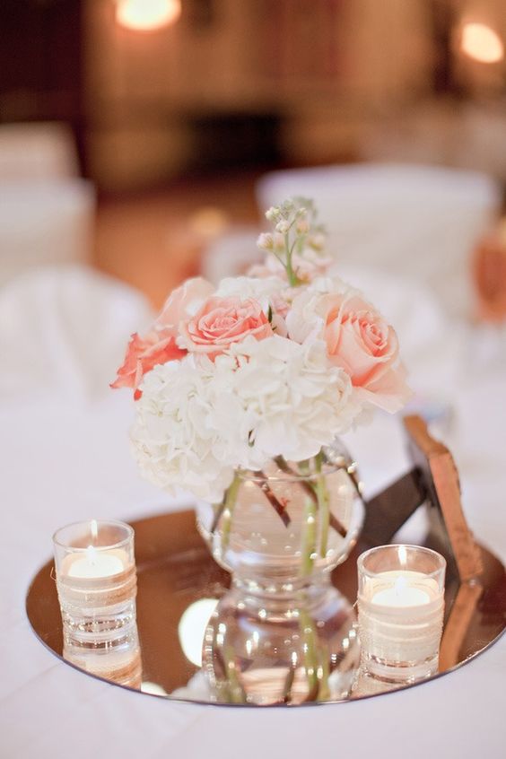 Beautiful Wedding Table Setting with 12'' Round Mirror Centerpiece