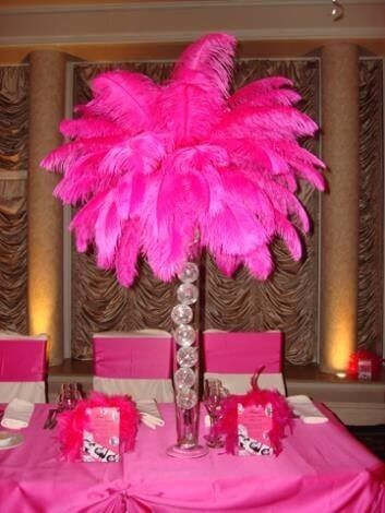 1 Dozen Fuchsia Ostrich Feathers in Elegant Wedding Centerpiece