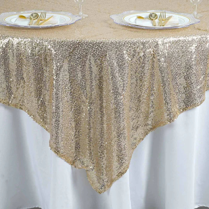 Sparkling Gold/Champagne Sequin Square Overlay for Wedding Reception Table