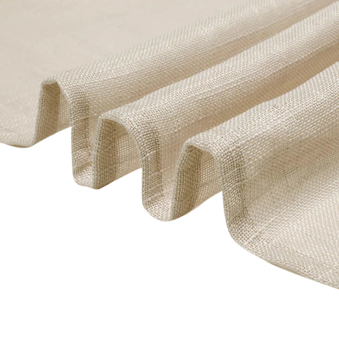 Elegant Event Setup with 90'' x 156'' Beige Woven Rectangular Tablecloth
