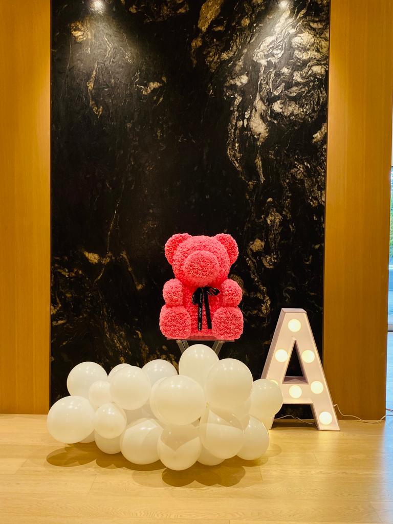 Marquee letters and numbers with lights used for a birthday celebration.