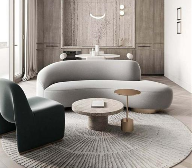 Grey and Gold Curved Couch