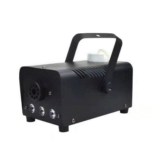 Fog machine with LED lights creating a green fog effect.