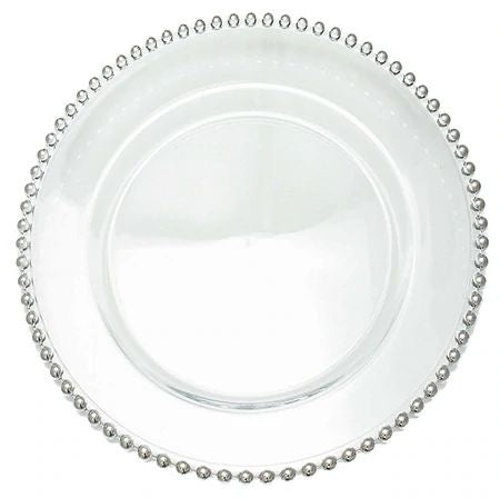 Glass Silver Beaded Charger Plate