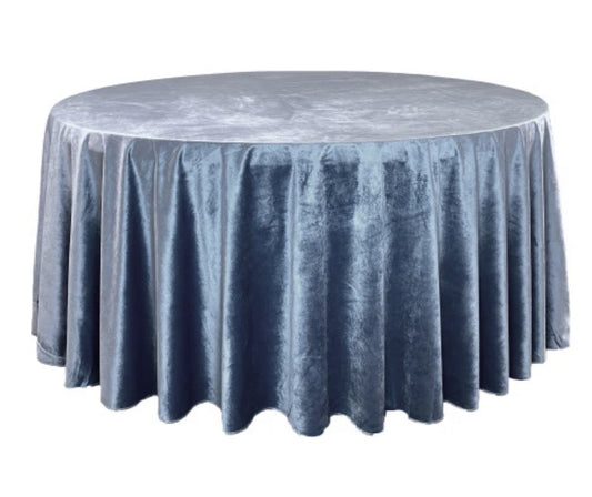 132'' Round Dusty Blue Velvet Tablecloth