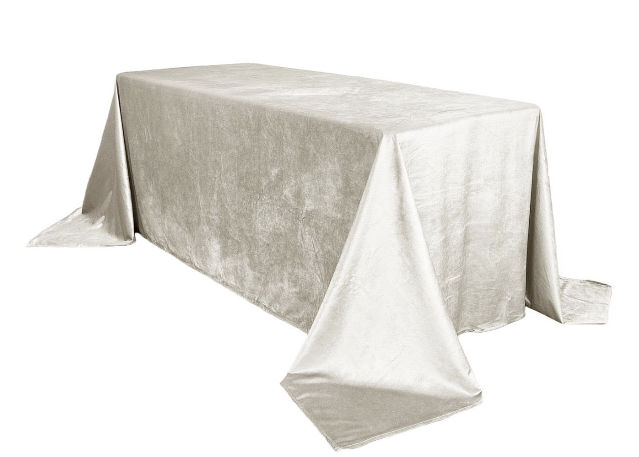 90x132'' Rectangle White Velvet Tablecloth