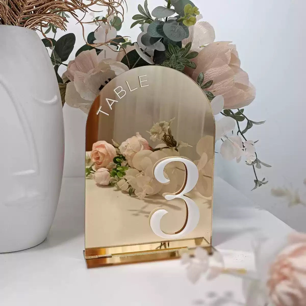 Gold Mirror Arch Table Numbers