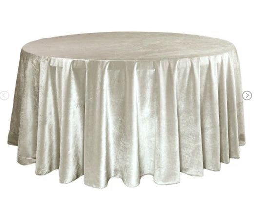 132'' Round White Velvet Tablecloth