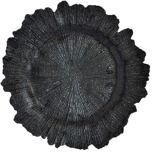 Black Leaf Glass Charger Plate