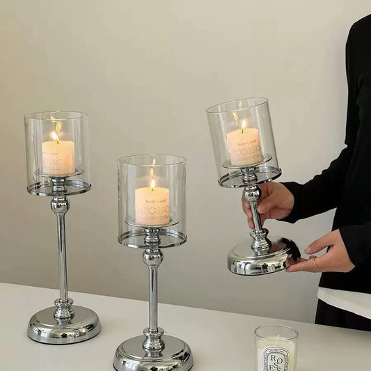 Set of 3 Silver Candle Holders