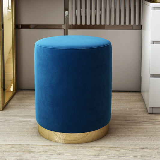Royal Blue and Gold Round Ottoman
