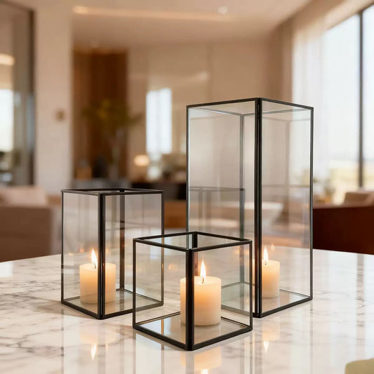 Set of 3 Glass Black Luxus Lantern