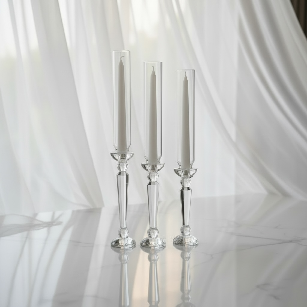 Set of 3 Hurricane Glass Candle Holders