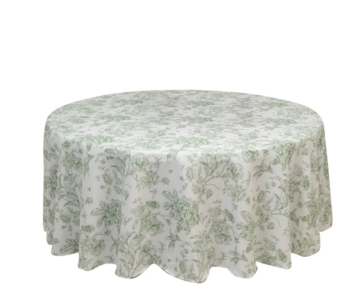 Green Floral Round Tablecloth 120”