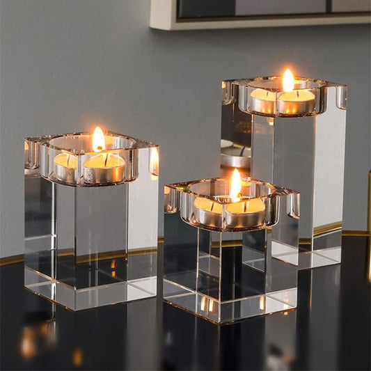 Set of 3 Crystal Square Candle Holders