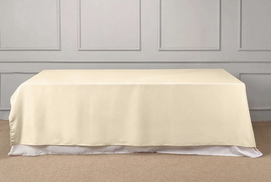 90x132" Rectangle Beige Polyester Tablecloth