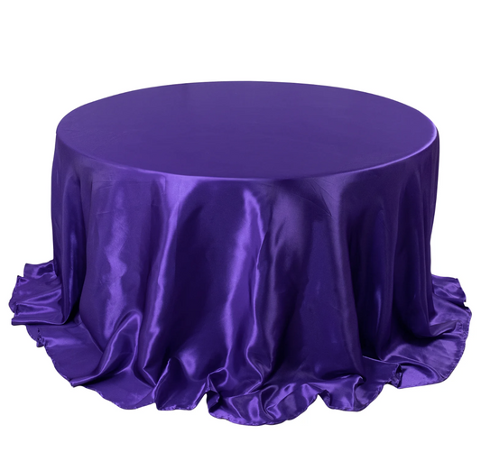 132'' Round Dark Purple Satin Tablecloth