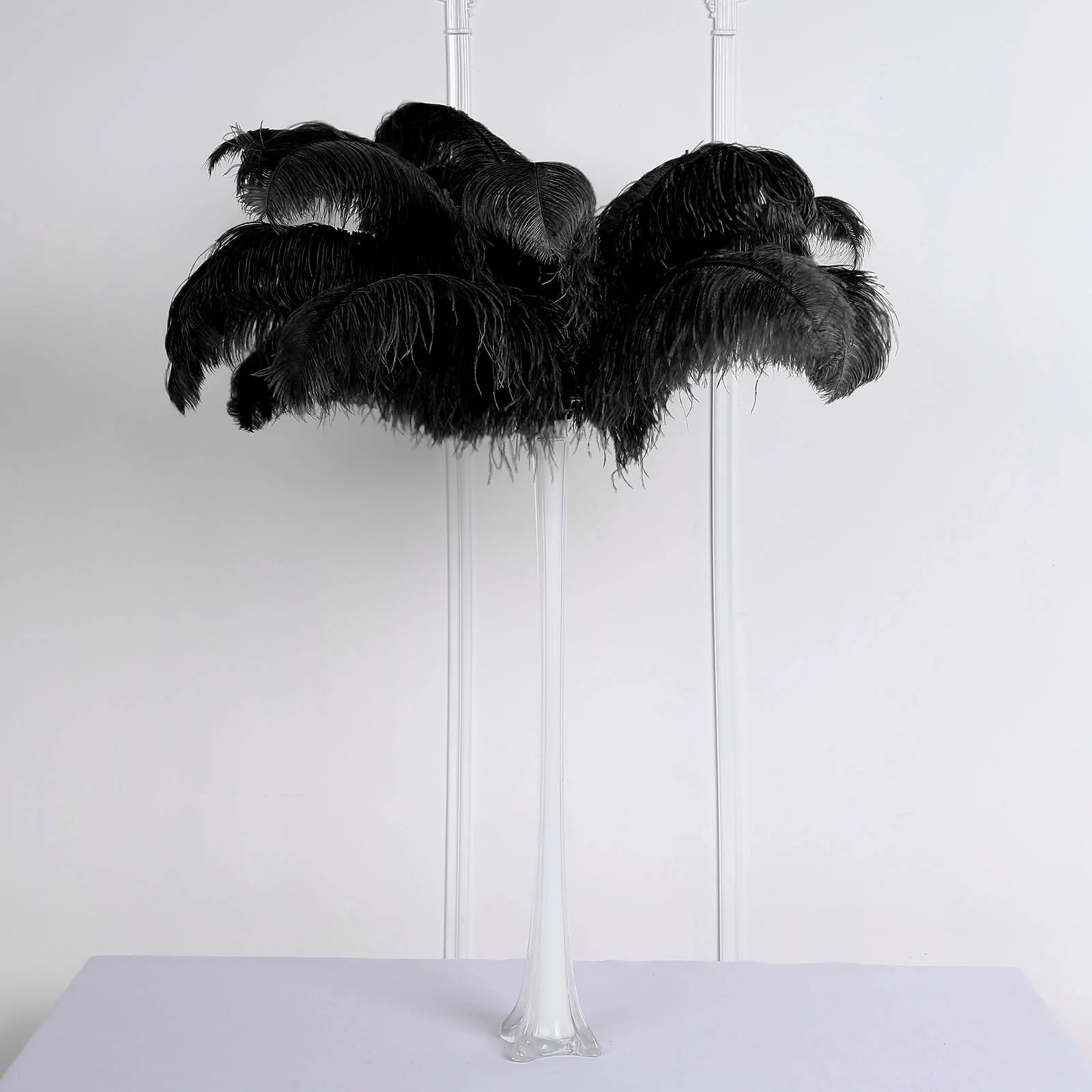 1 Dozen Black Ostrich Feathers in 32-inch Tower Glass Vase