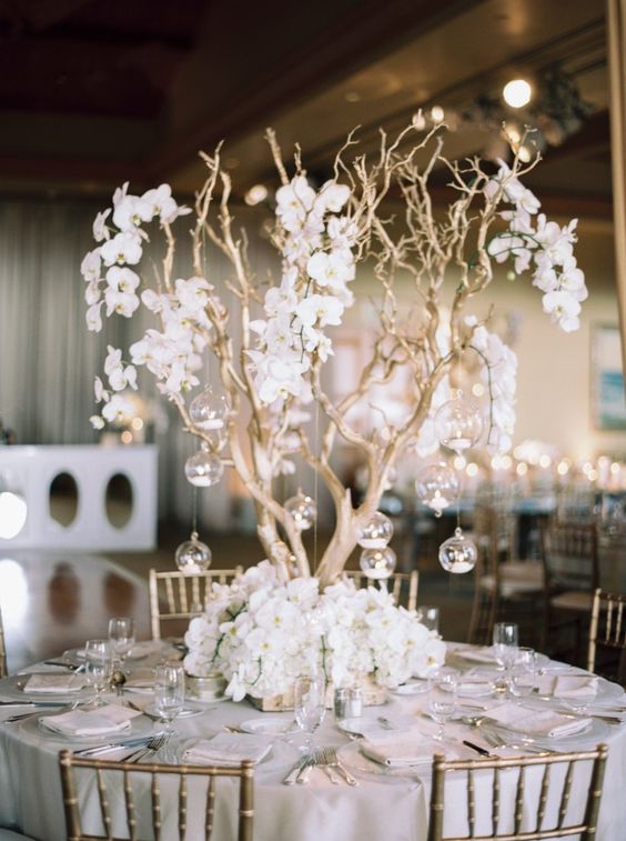 Silk Orchid and Gold Branch Centerpiece