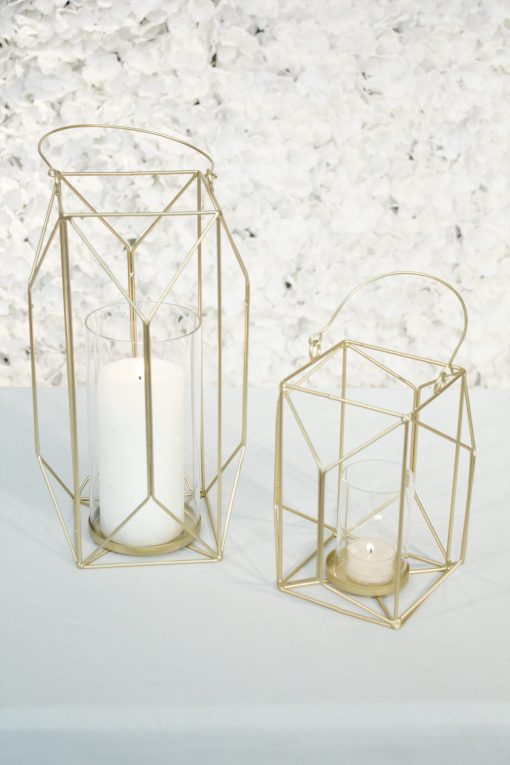 Geometric Gold Lanterns with Glass Vase