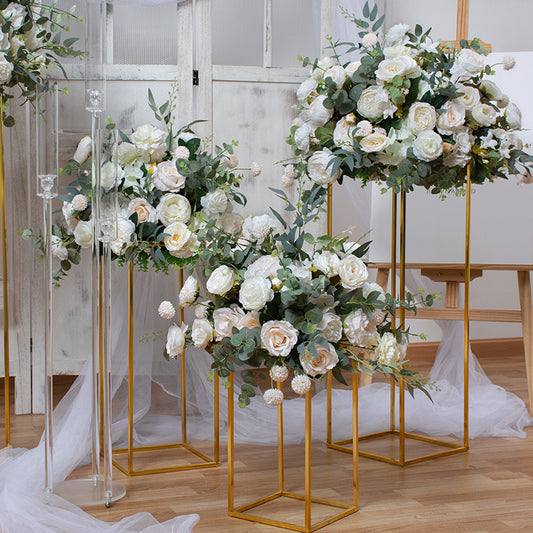 White and Greenery Silk Floral Topiary Arrangement