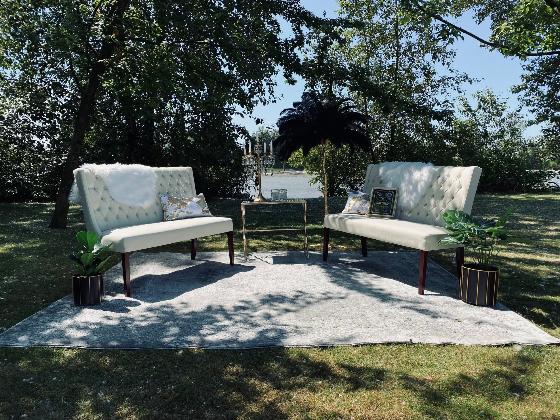 Stylish love seat perfect for event seating arrangements.