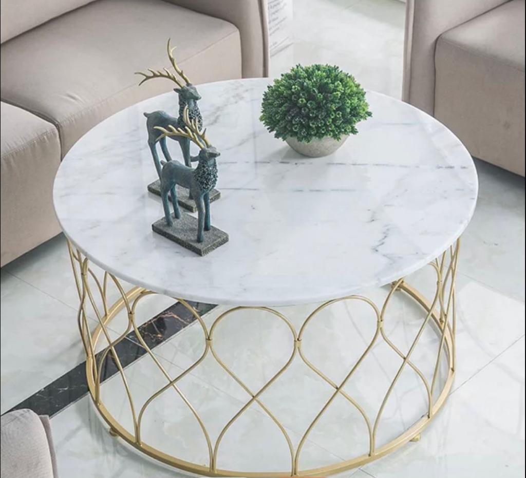 Round Marble White and Gold Table