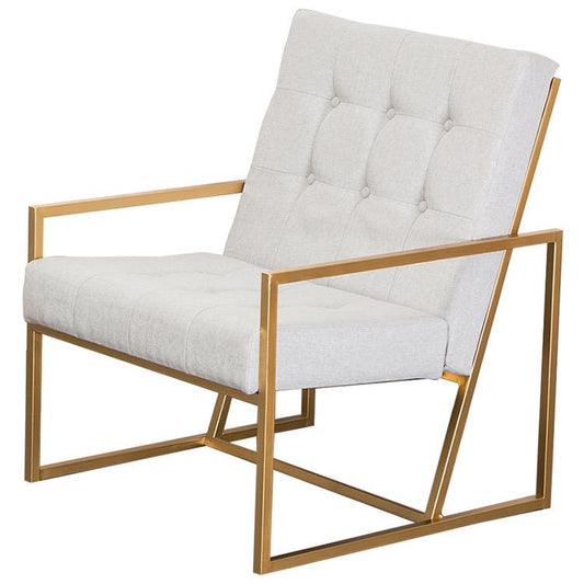 White and Gold Suede Lounge Chair