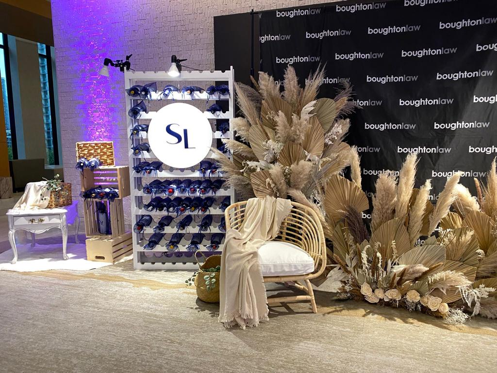 Large custom pampas arrangement with dry florals for an elegant event backdrop.