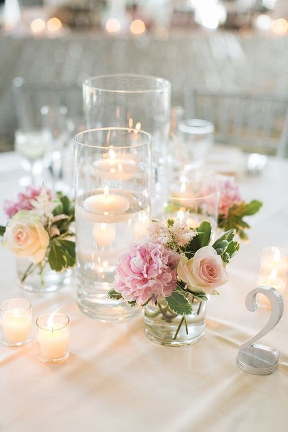 Elegant Trio Vase Set with Floating Candles.